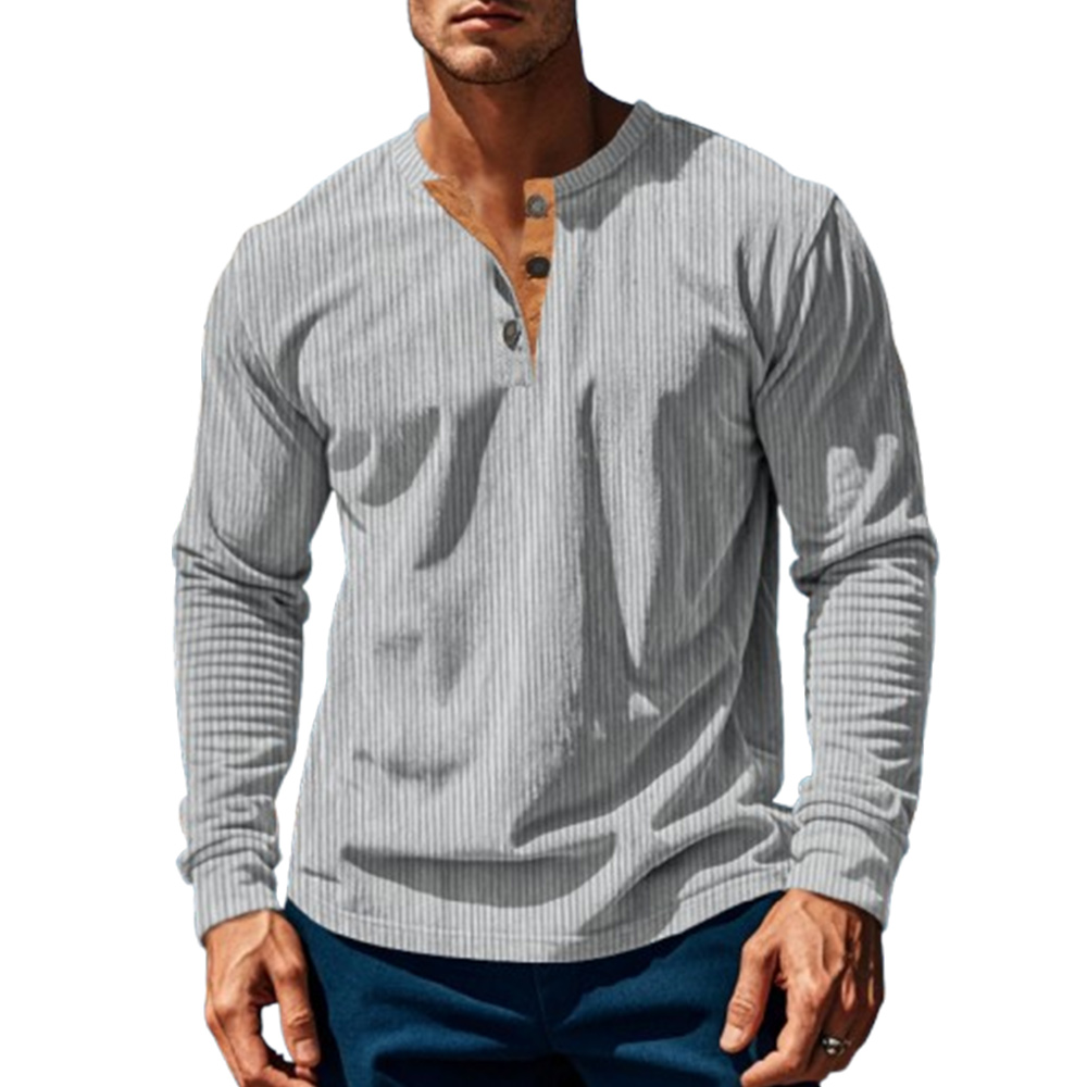 Frühling und Herbst Herren Cord Henley Shirt Langarm