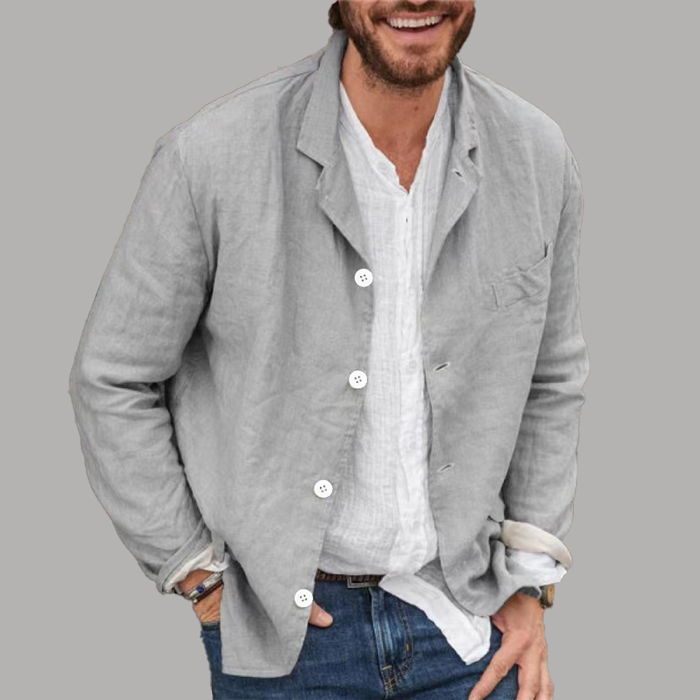 Lässige, lockere Anzugjacke aus einfarbiger Baumwolle und Leinen für Herren