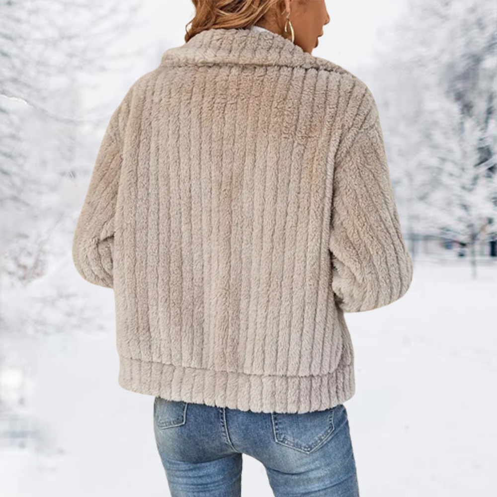 Neue Damen-Kurzjacke aus Plüsch mit Revers