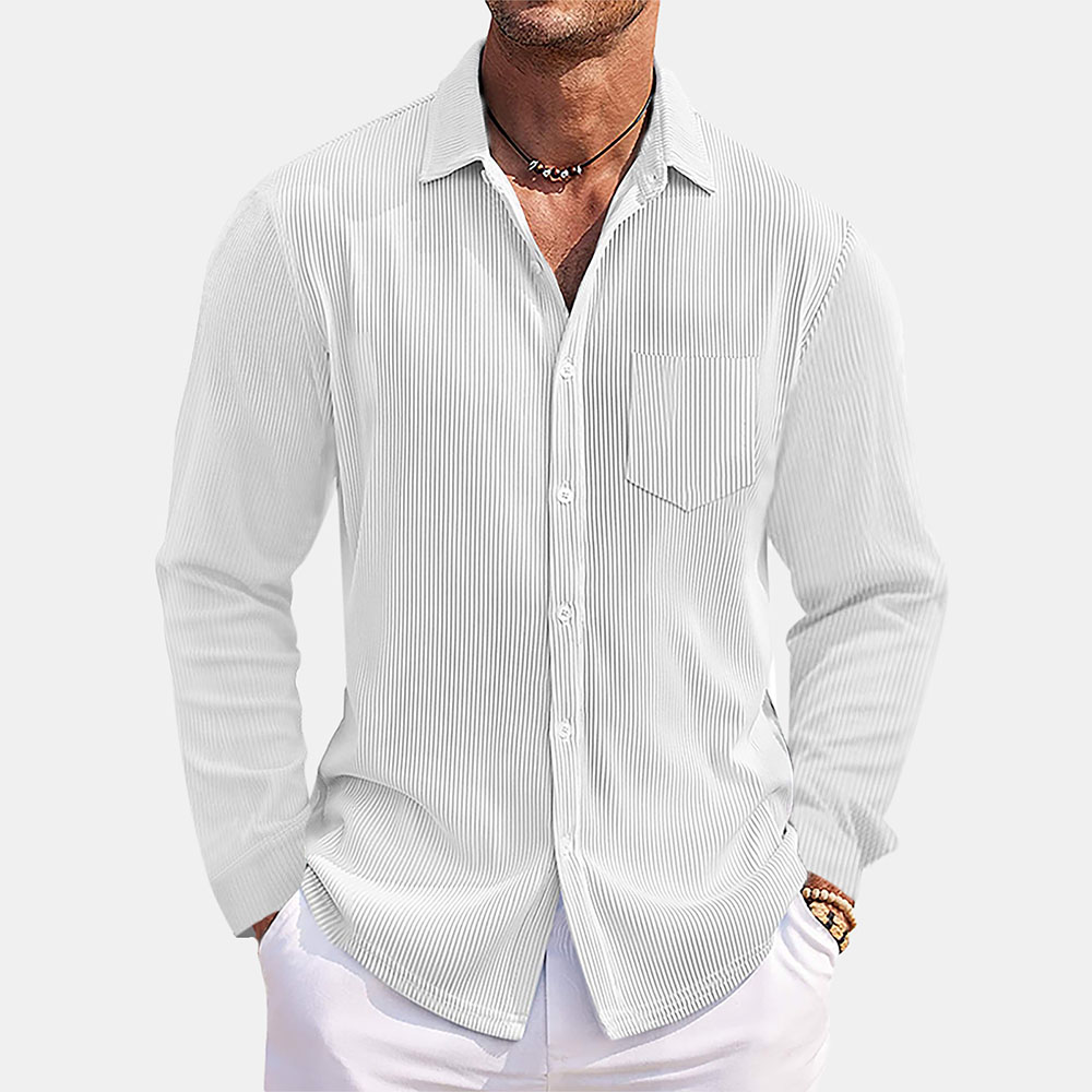 Chemise décontractée à manches longues à rayures verticales pour homme