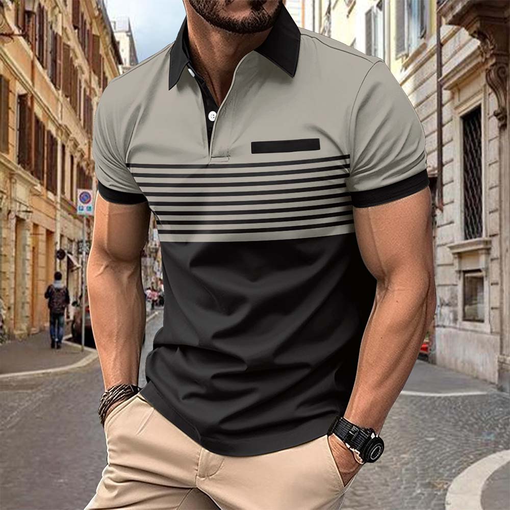 Metallwolke Kurzarm-Poloshirt für Herren mit Farbblock-Streifen und Revers