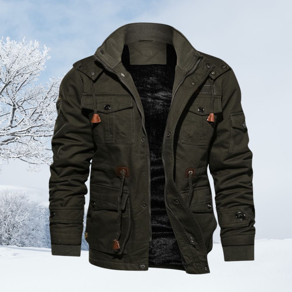 Wintermodische, mit Samt verdickte Herrenjacke im Arbeitsstil mit Kapuze