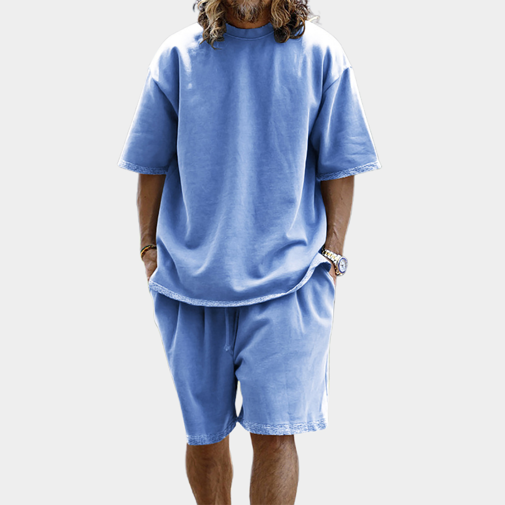 Herren lockere einfarbige Kurzarm-T-Shirt-Shorts Freizeitanzug