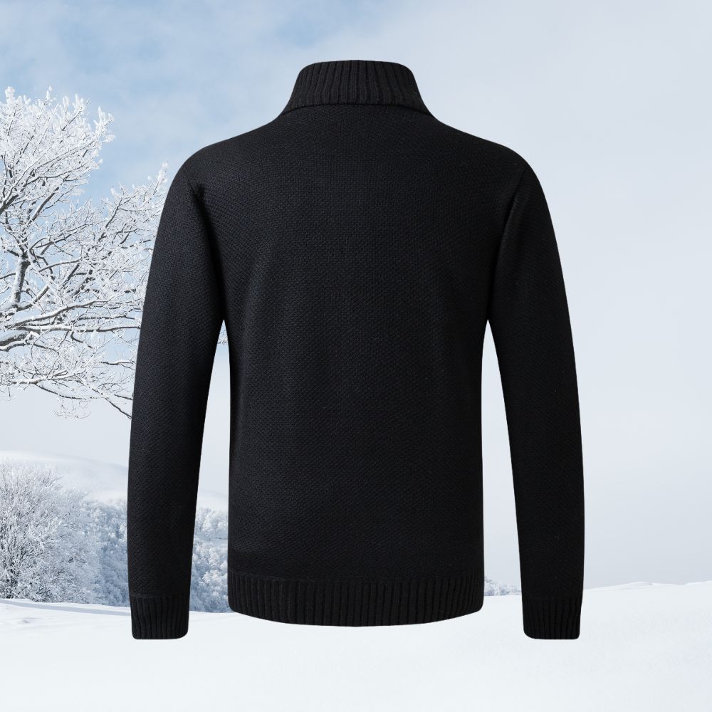 Langärmliger Herrenpullover aus verdicktem Samt mit Stehkragen