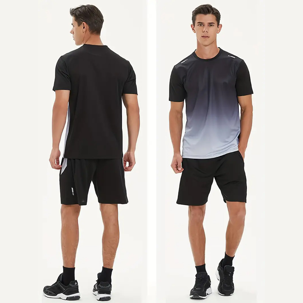 Trendy farbverlauf kurzarm shorts licht sport anzug