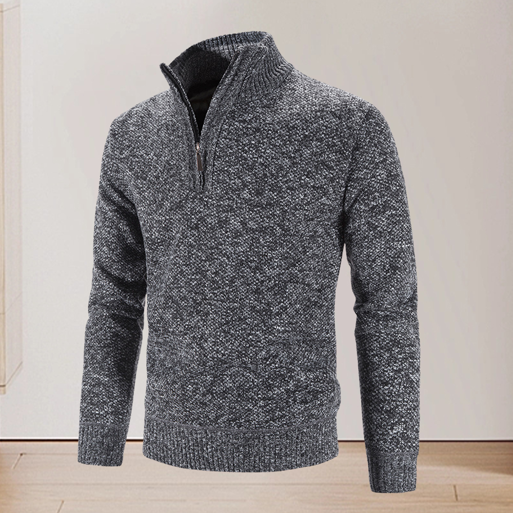 Verdickter Winterpullover für Herren mit halbem Reißverschluss und Stehkragen