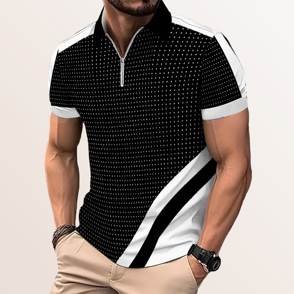 Herren-Poloshirt mit Colorblock-Muster und gepunktetem Revers, kurzärmlig