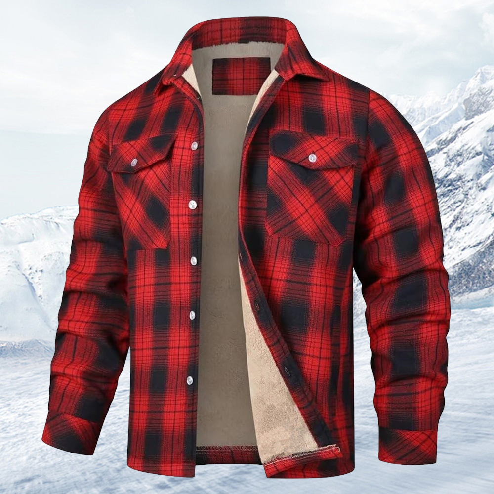 Herrenmantel mit lockerem Samtrevers und Karomuster