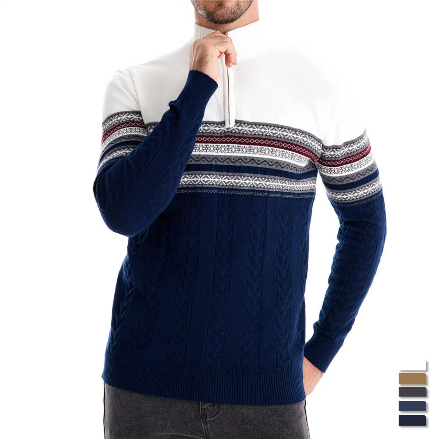 Pull demi-zippé en jacquard color block pour hommes