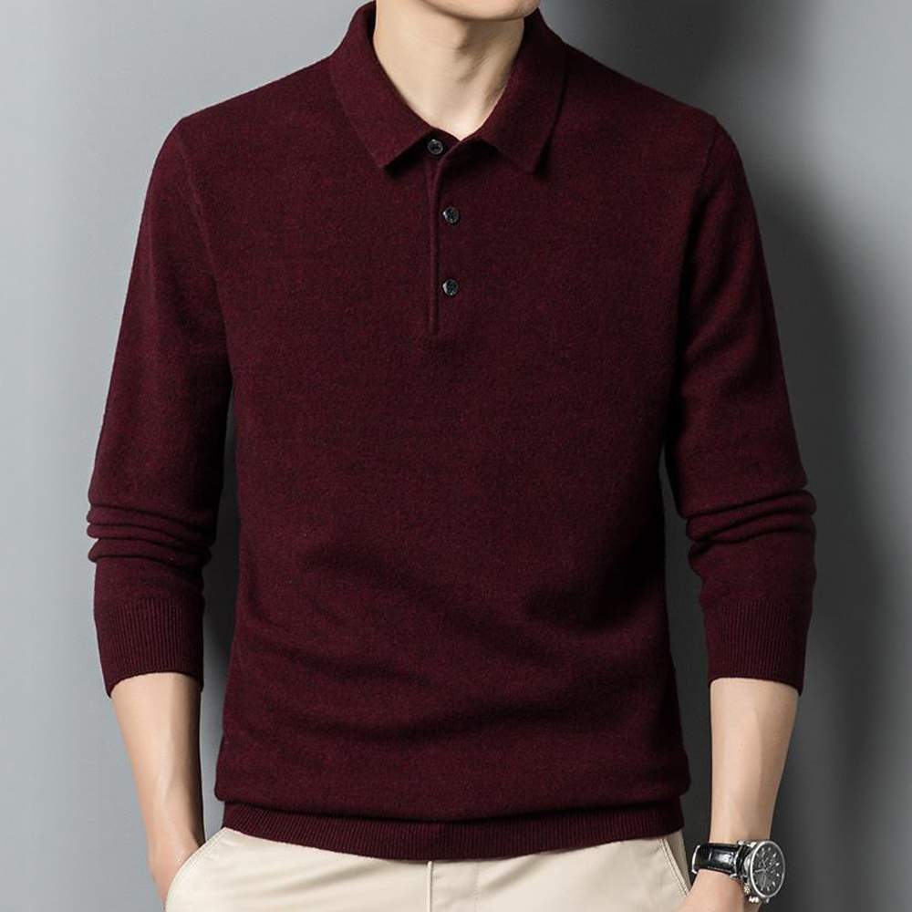 Einfarbiger, legerer, gestrickter Reverspullover für Herren