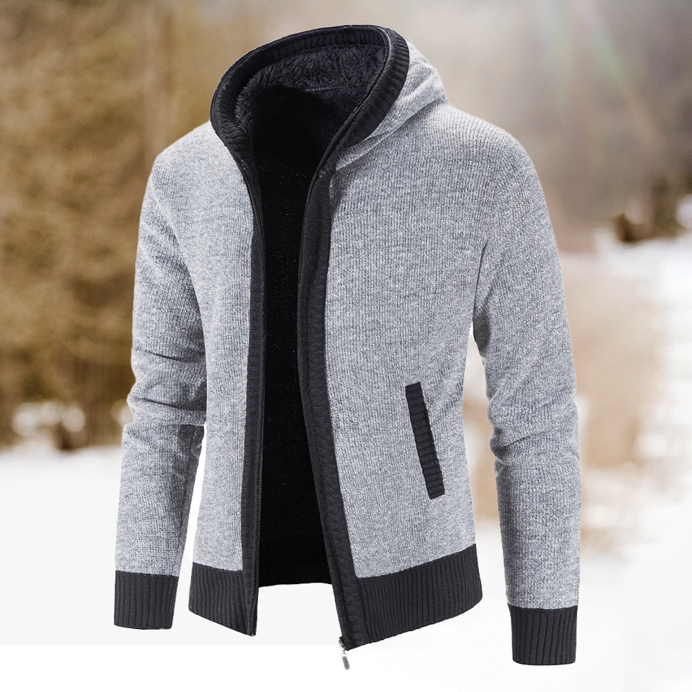 Herren-Fleece-verdickte warme Kapuzen-Strickjacke