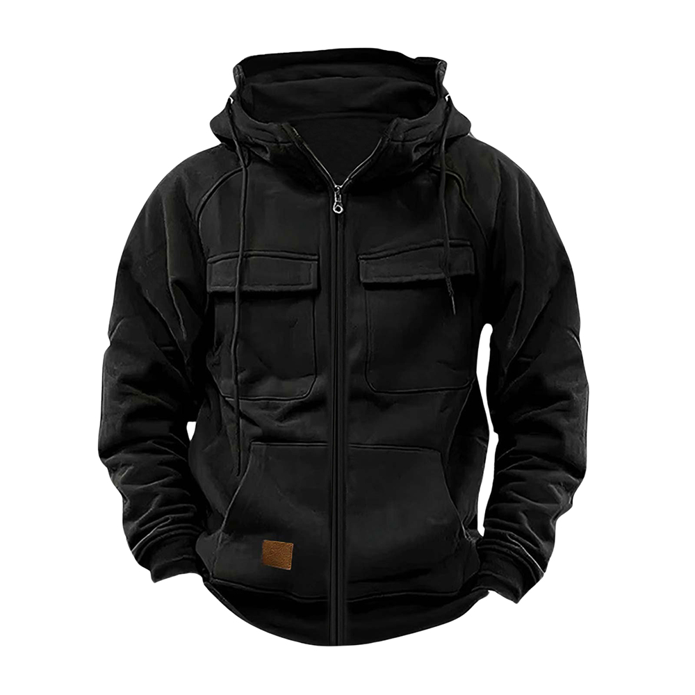 Einfarbige Retro-Sweatshirtjacke mit mehreren Taschen für Herren