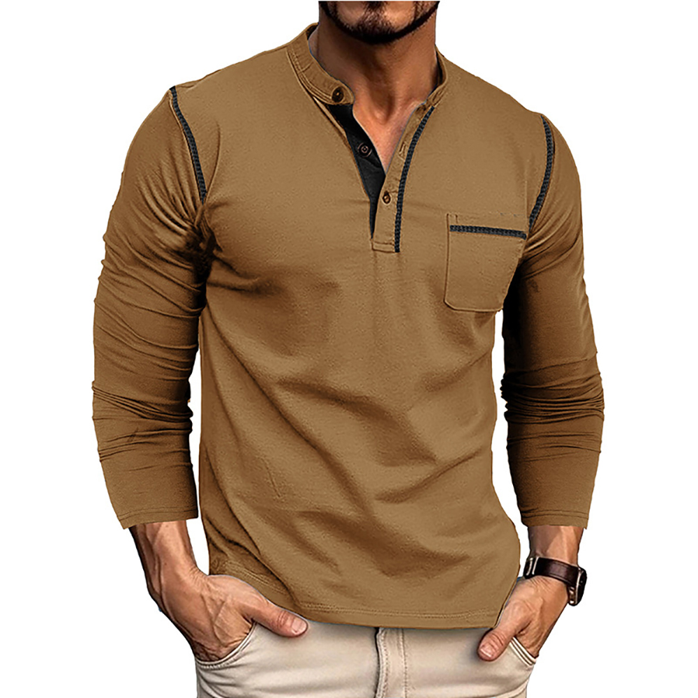 T-shirt à manches longues et col Henley pour hommes
