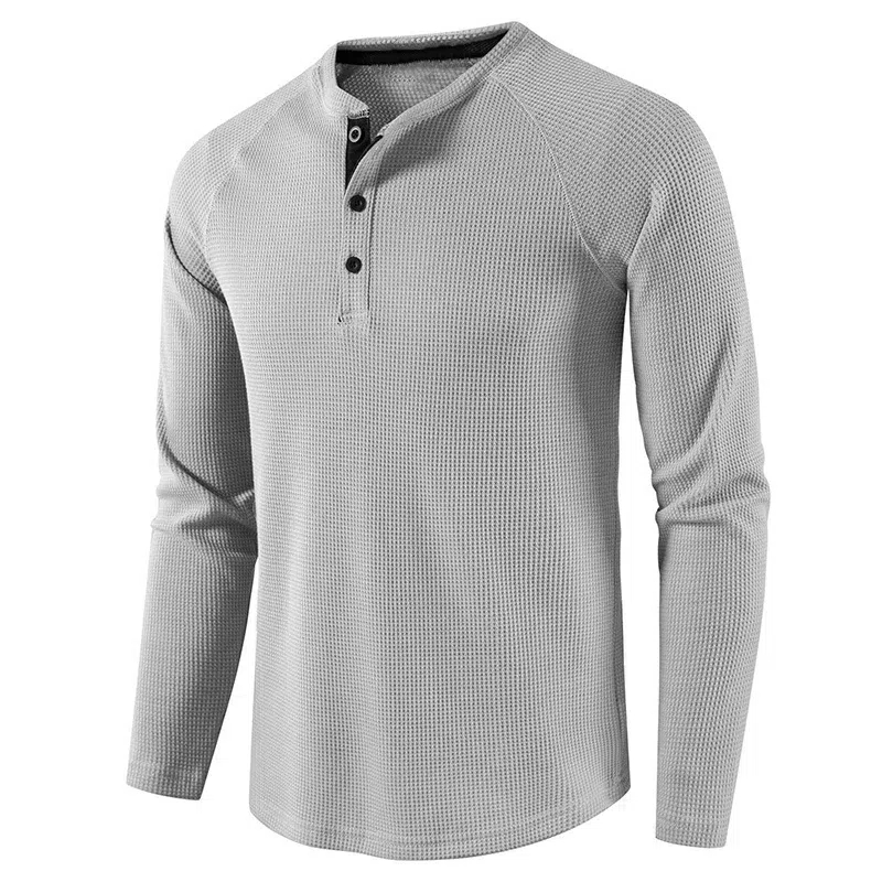 Haut décontracté à manches longues et col Henley pour homme