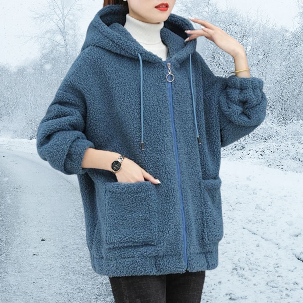 Warme Plüsch-Kapuzenjacke für Damen