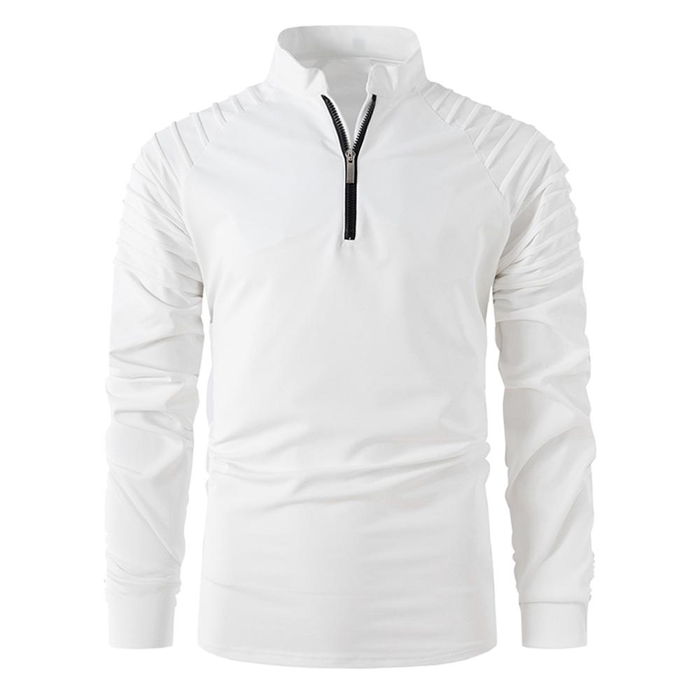 T-shirt patchwork à manches longues et col zippé pour hommes