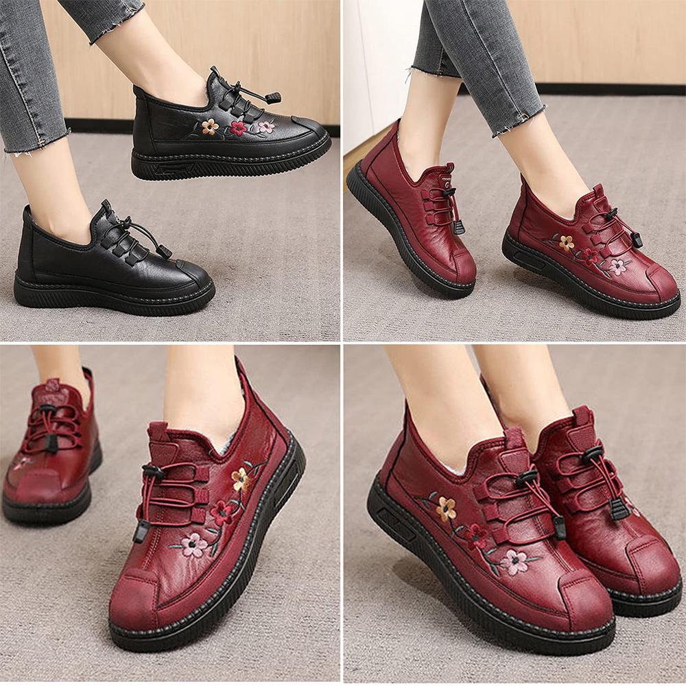 Lederbestickte Damen-Plüschmokassins für ältere Frauen