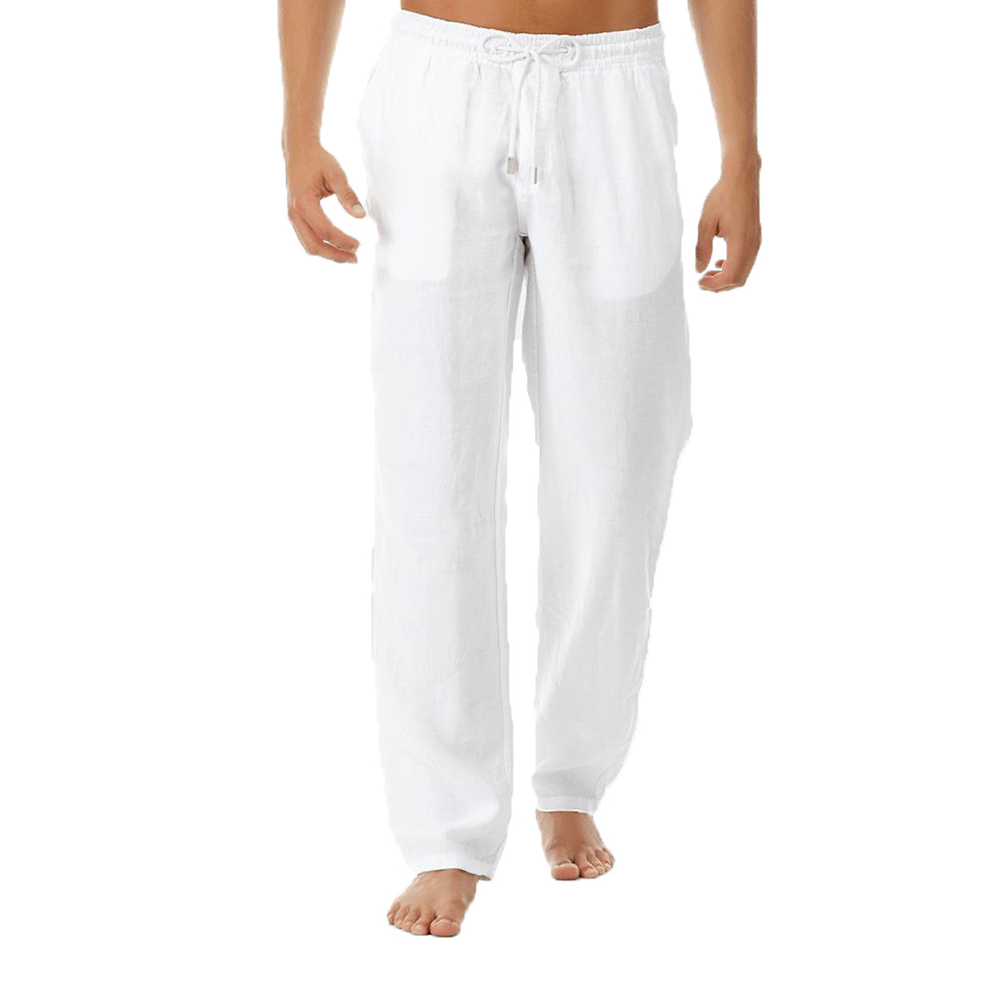 Pantalon décontracté simple en coton et lin pour hommes
