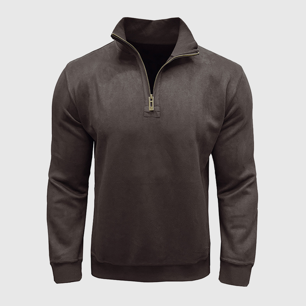 Herren-Sweatshirt aus Kunstleder mit Stehkragen und Reißverschluss, langärmelig