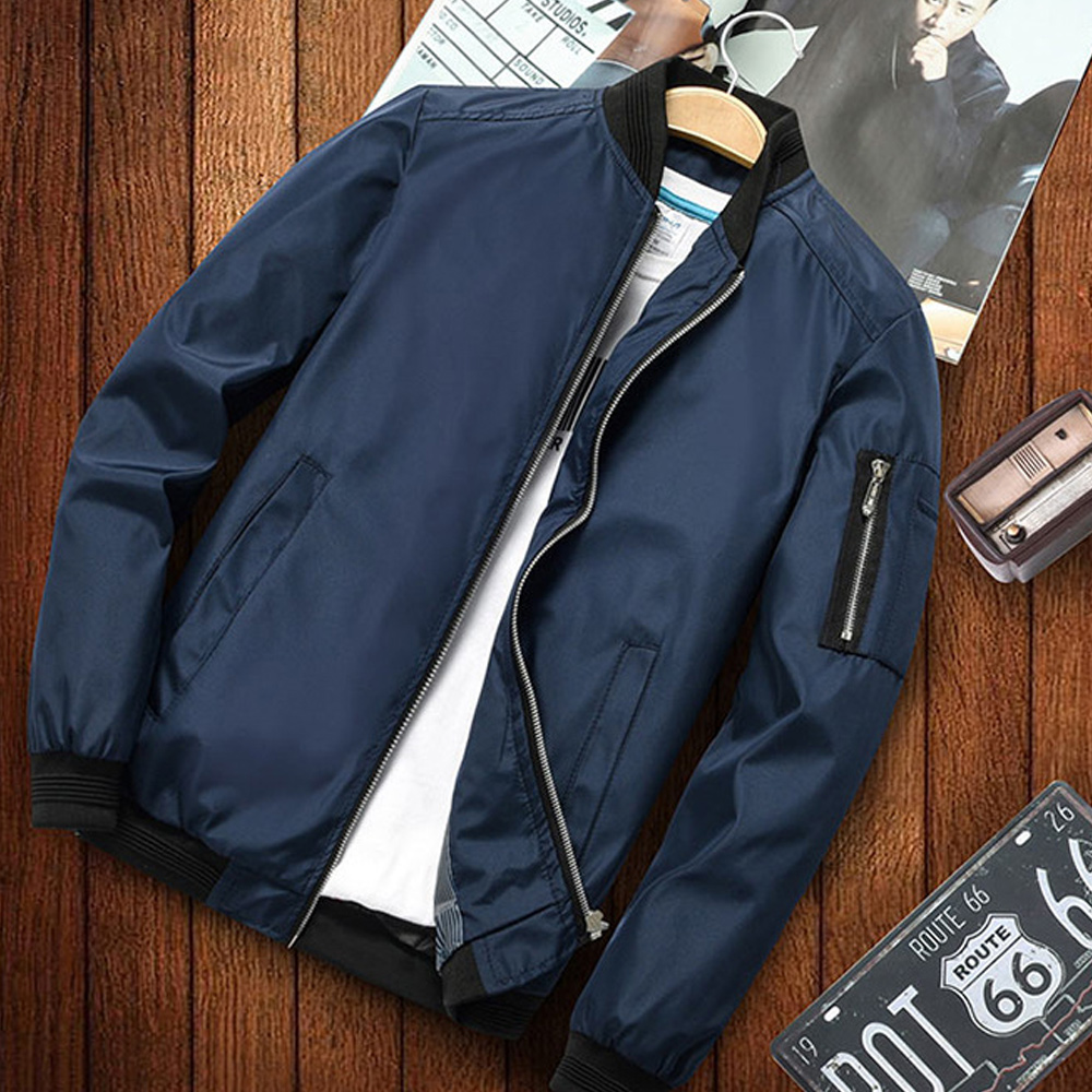 Veste décontractée à col montant et fermeture éclair pour homme