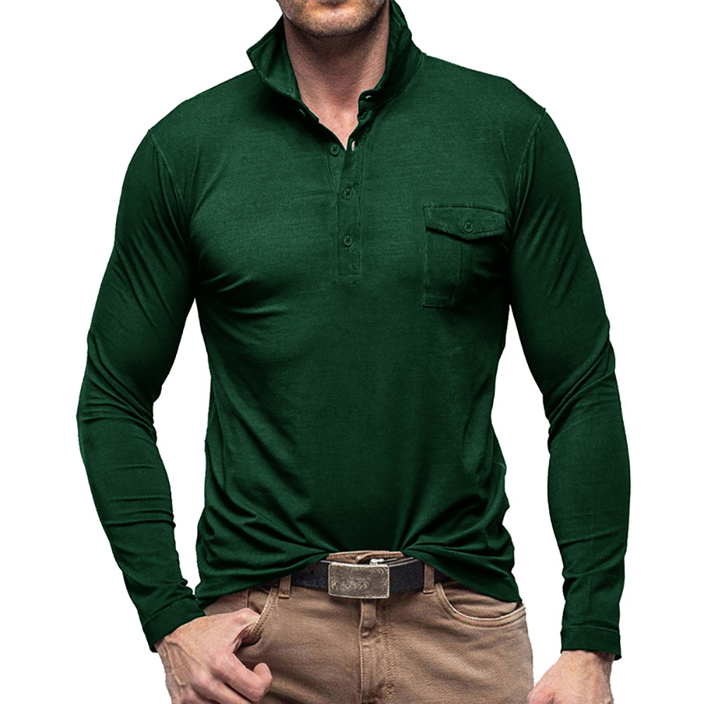 Polo à manches longues de couleur unie simple pour hommes