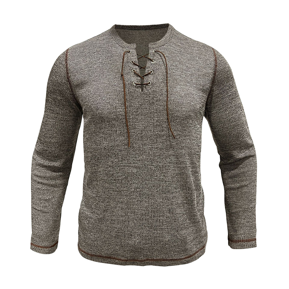 T-shirt décontracté à manches longues et lacets pour homme