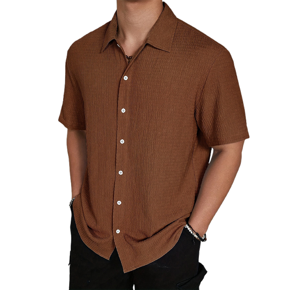 Chemise à manches courtes décontractée plissée pour hommes