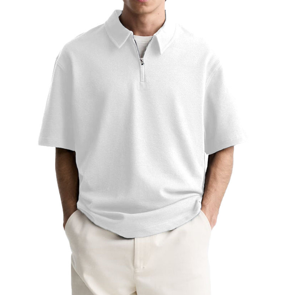 Polo décontracté à manches courtes et fermeture éclair pour homme