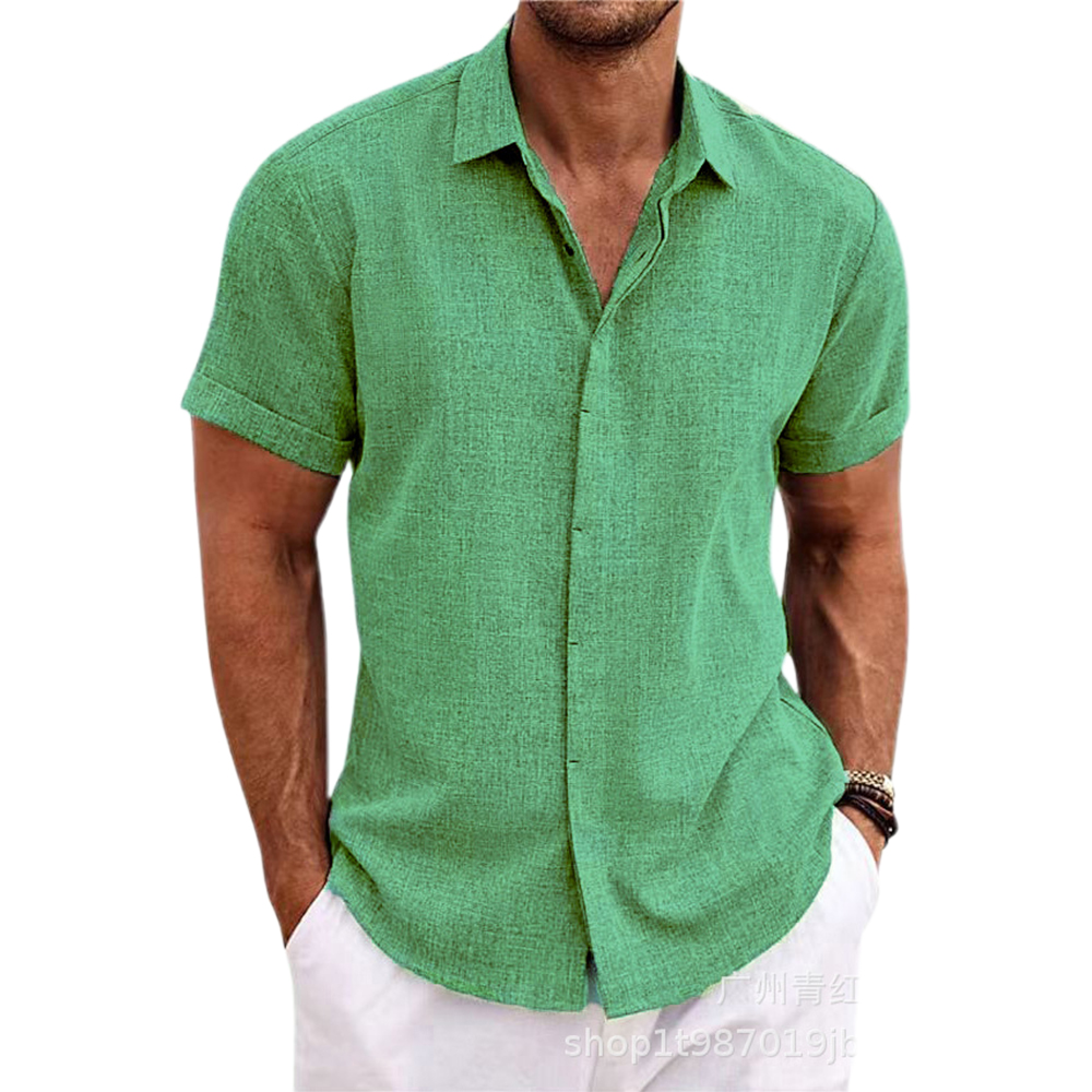 Alberchris™ Men's Loose Solid Color Linen Short Sleeve Shirt
