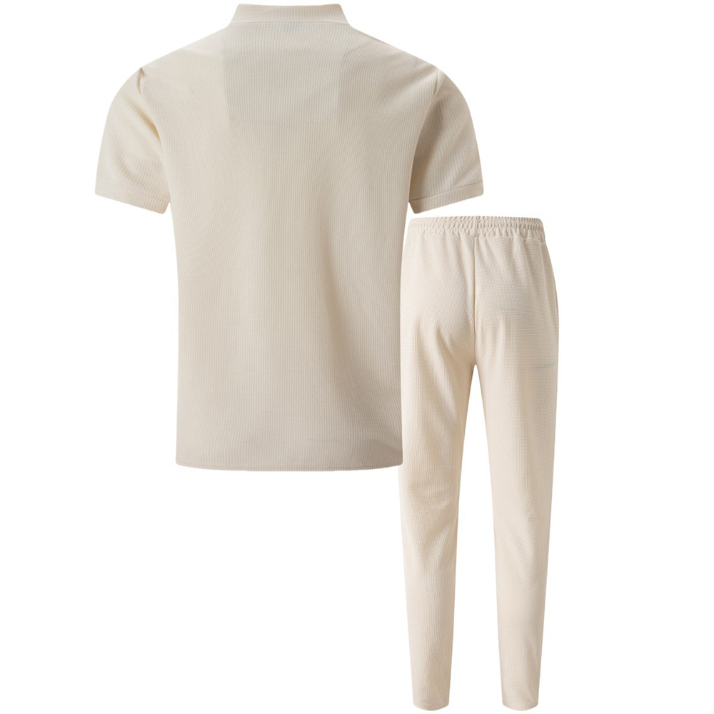 Ensemble deux pièces gaufré à manches courtes et pantalon pour homme