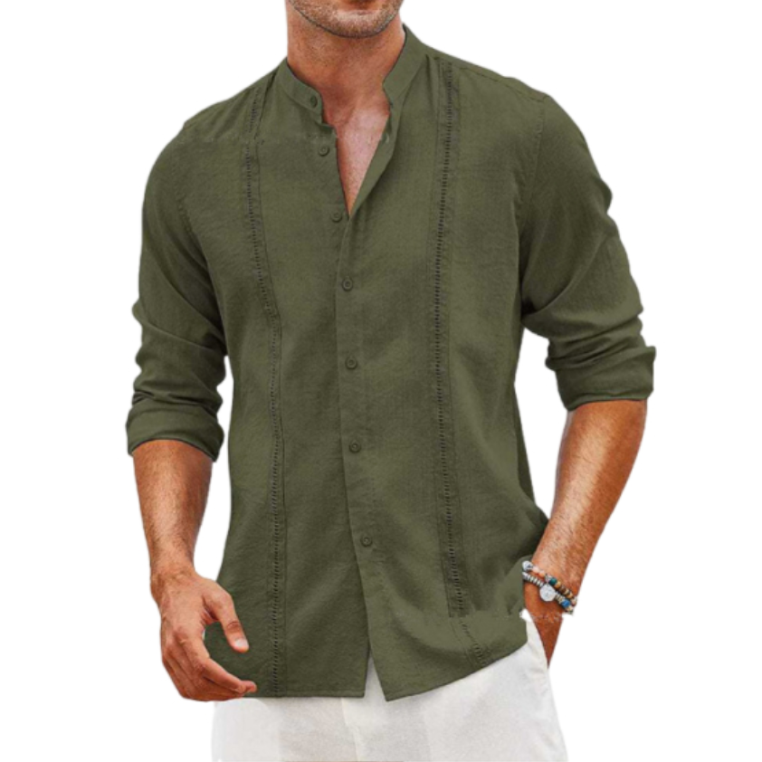 Chemise décontractée à manches longues et col montant pour homme
