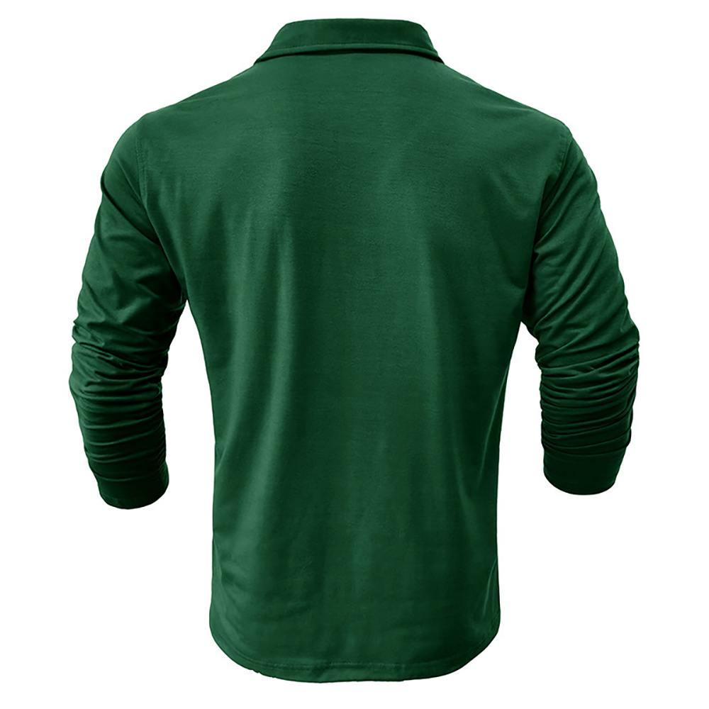 Polo à manches longues de couleur unie simple pour hommes