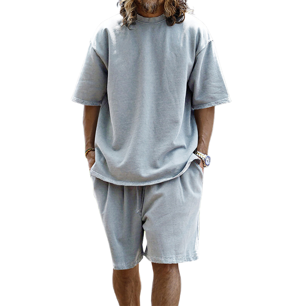 Herren lockere einfarbige Kurzarm-T-Shirt-Shorts Freizeitanzug
