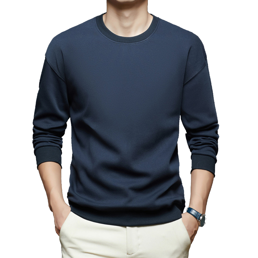 Einfarbiges Langarm-Sweatshirt mit Rundhalsausschnitt für Herren