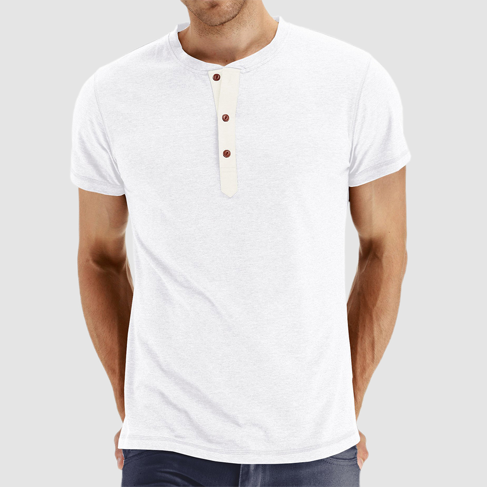 Sommer Herren Henley Kurzarm T-Shirt
