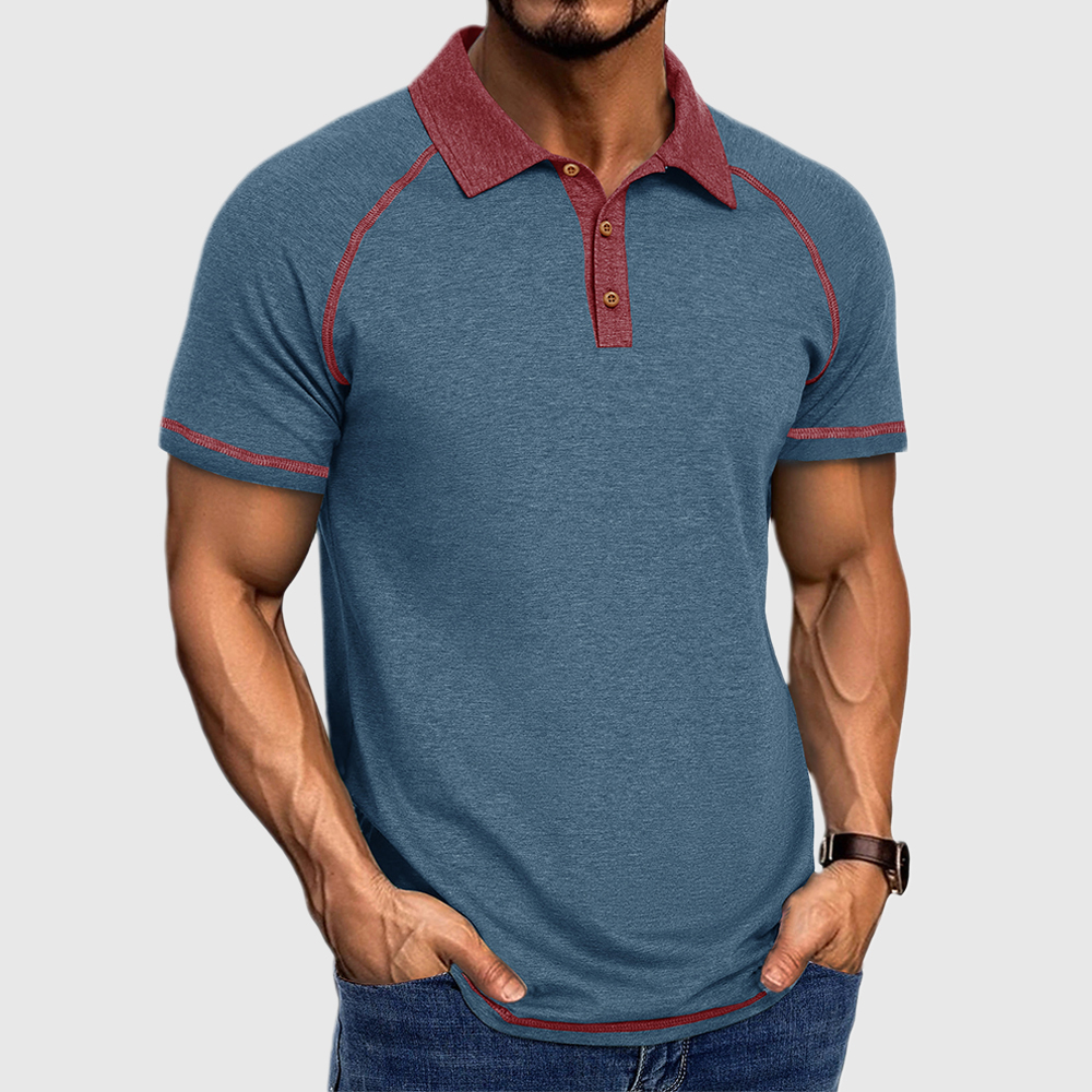 Herren Poloshirt mit Colorblock-Revers und kurzen Ärmeln