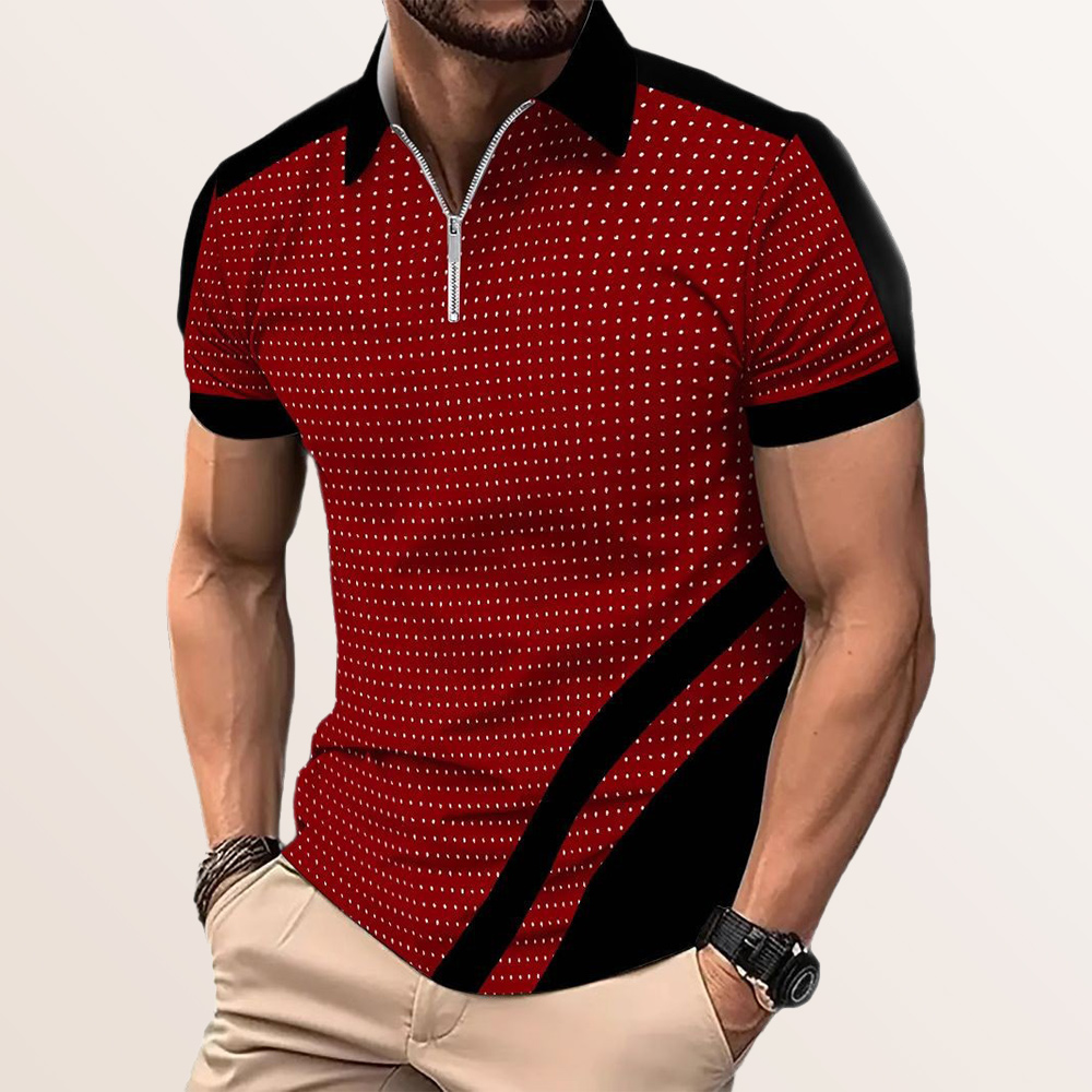 Herren-Poloshirt mit Colorblock-Muster und gepunktetem Revers, kurzärmlig