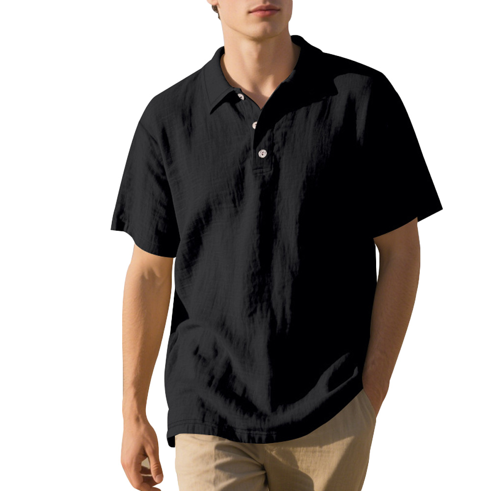Lockeres, atmungsaktives Poloshirt aus Leinen mit Revers für Herren, kurzärmlig