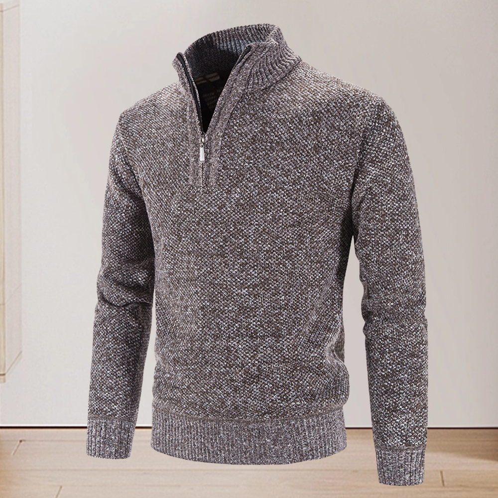 Verdickter Winterpullover für Herren mit halbem Reißverschluss und Stehkragen