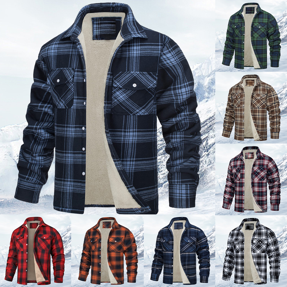 Herrenmantel mit lockerem Samtrevers und Karomuster