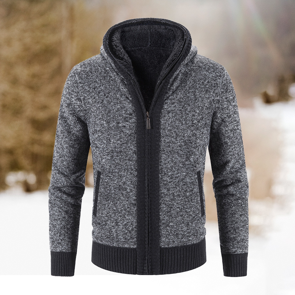Herren-Fleece-verdickte warme Kapuzen-Strickjacke