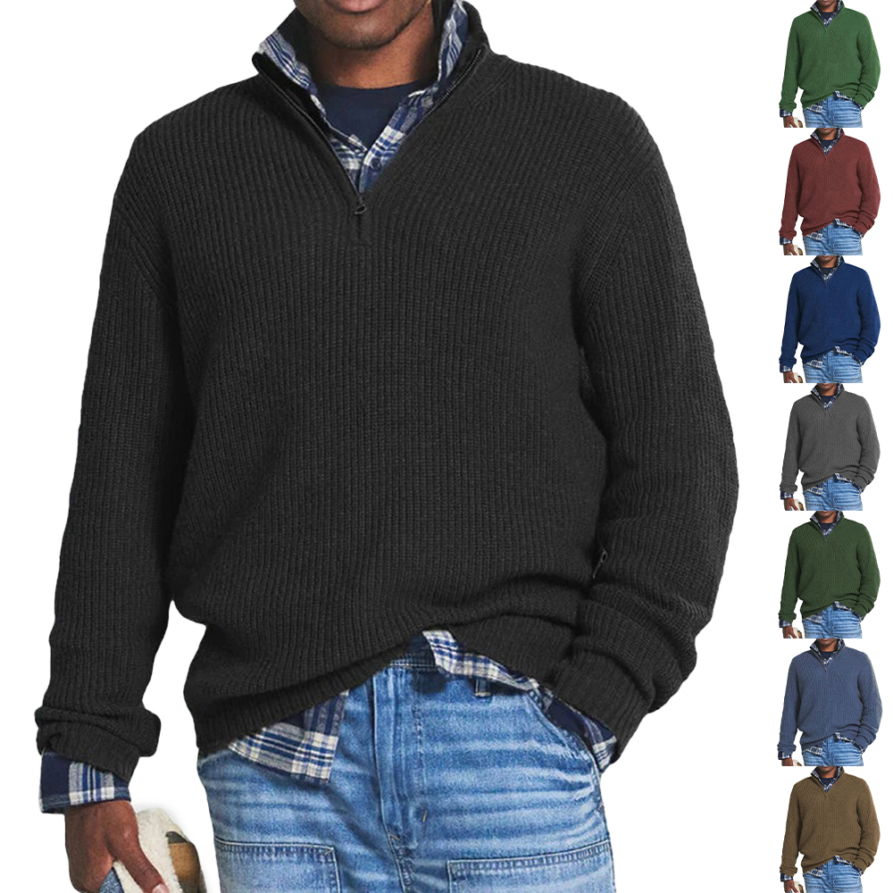 Pull ample décontracté à col montant et demi-zip pour hommes