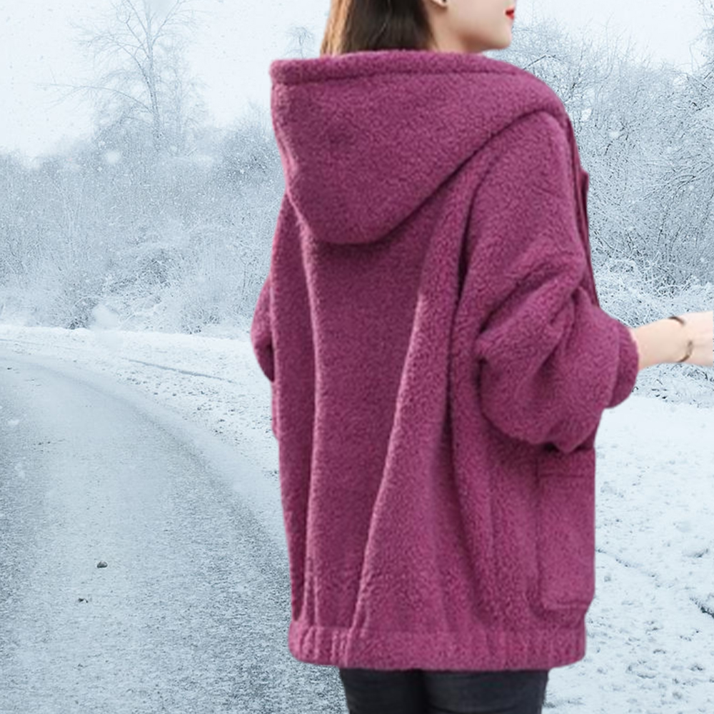 Warme Plüsch-Kapuzenjacke für Damen