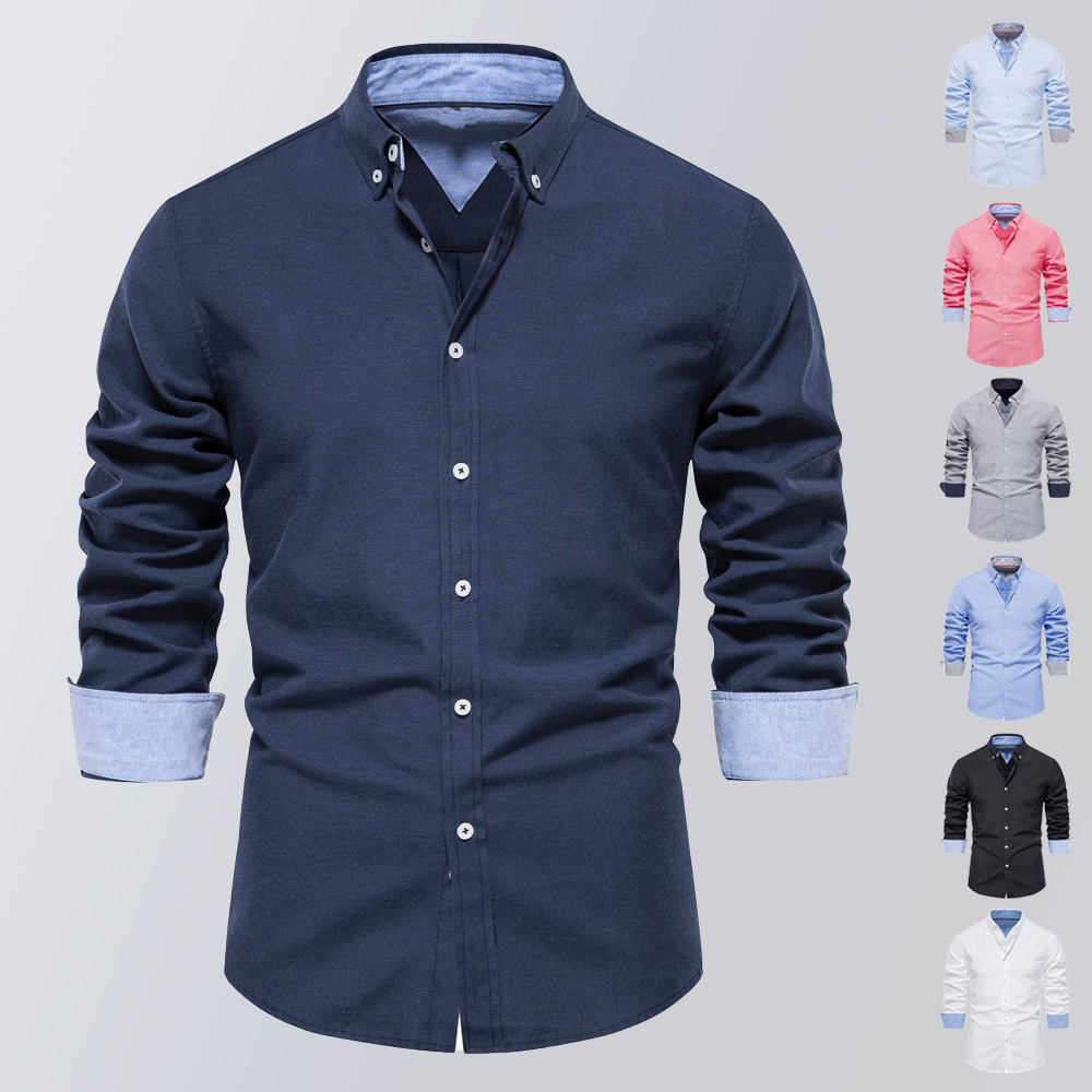 Herren-Hemd mit Slim-Fit, modischem Farbblock-Revers, lange Ärmel