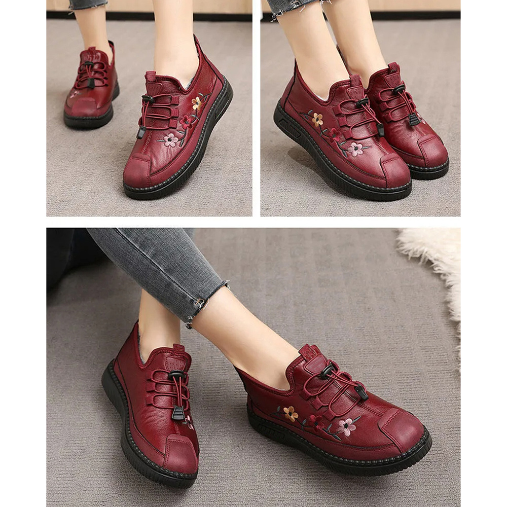 Lederbestickte Damen-Plüschmokassins für ältere Frauen