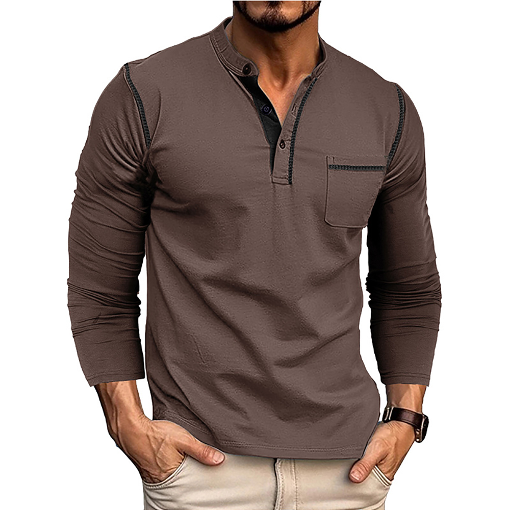 T-shirt à manches longues et col Henley pour hommes