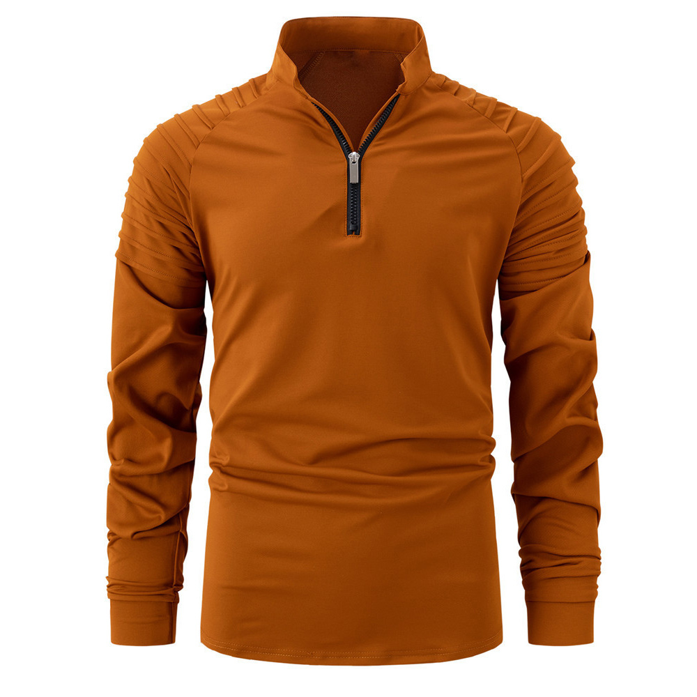 T-shirt patchwork à manches longues et col zippé pour hommes