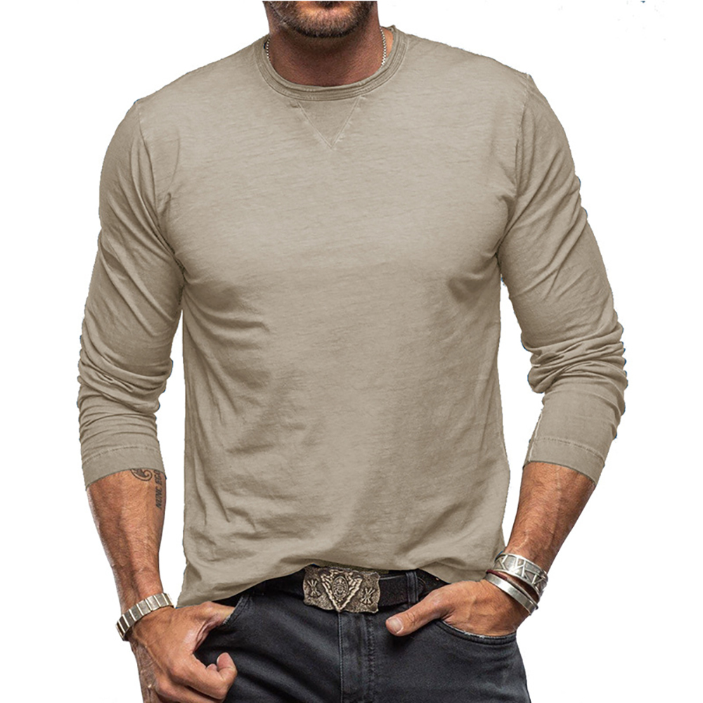 T-shirt en coton à manches longues et col rond pour homme