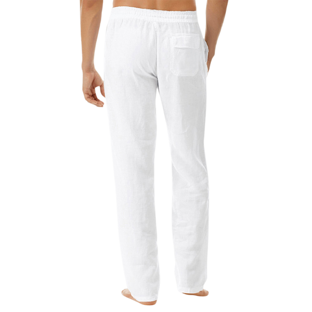 Pantalon décontracté simple en coton et lin pour hommes