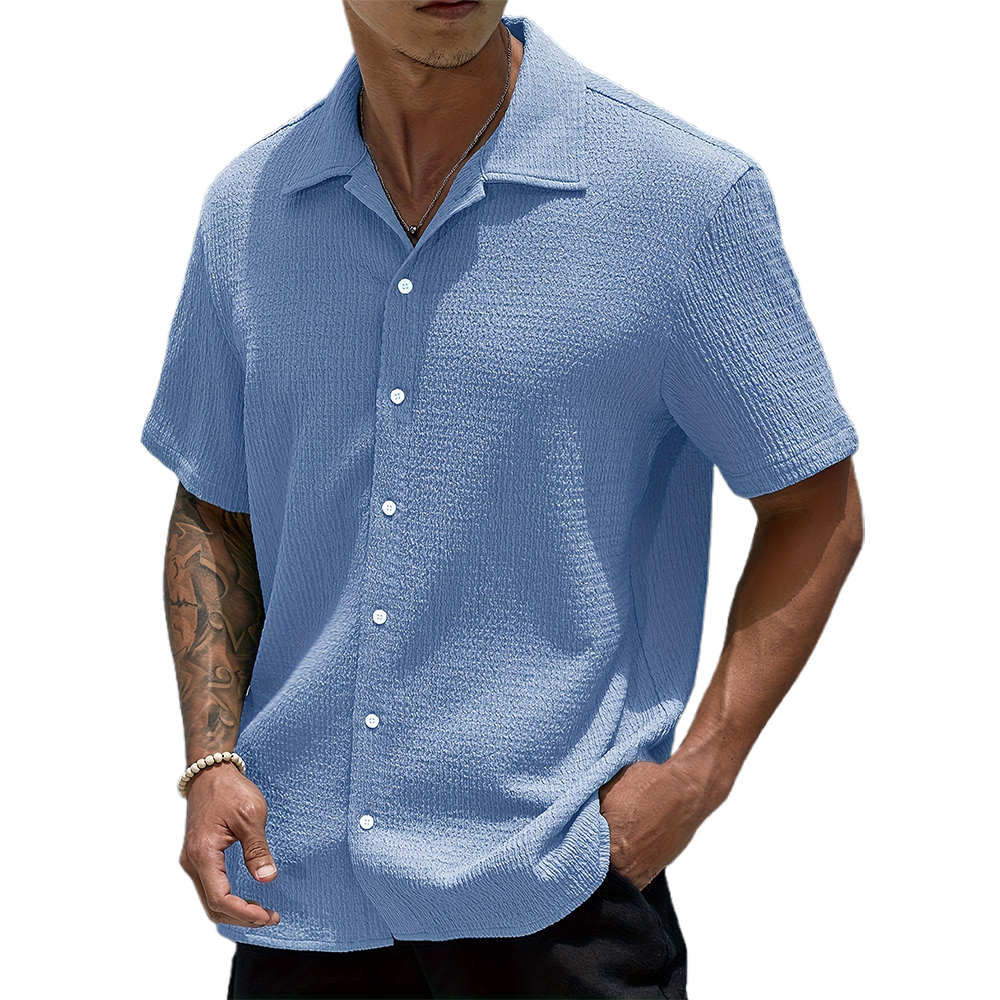 Chemise à manches courtes décontractée plissée pour hommes